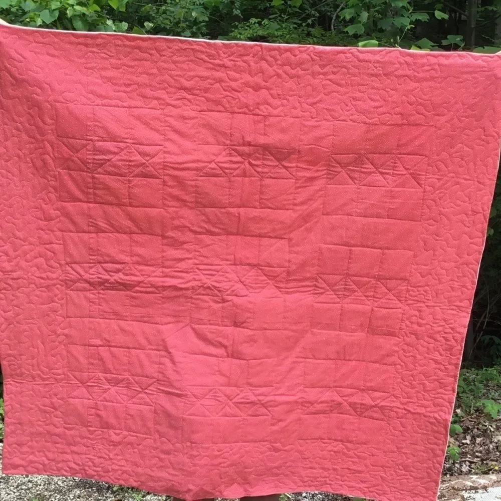 NWT. Hand Crafted Green/Orange/Cream Quilt